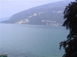 View to Lake Thun from our dorm window at Leissigen Youth Hostel